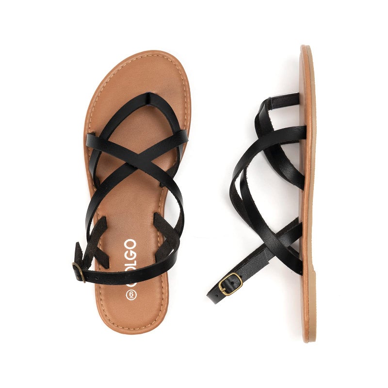 Colgo Women's Summer Strappy Flat Sandals, Adjustable Casual Fisherman Sandal with Open Toe Slingback Gladiator Sandals (9,Black) - Image 5